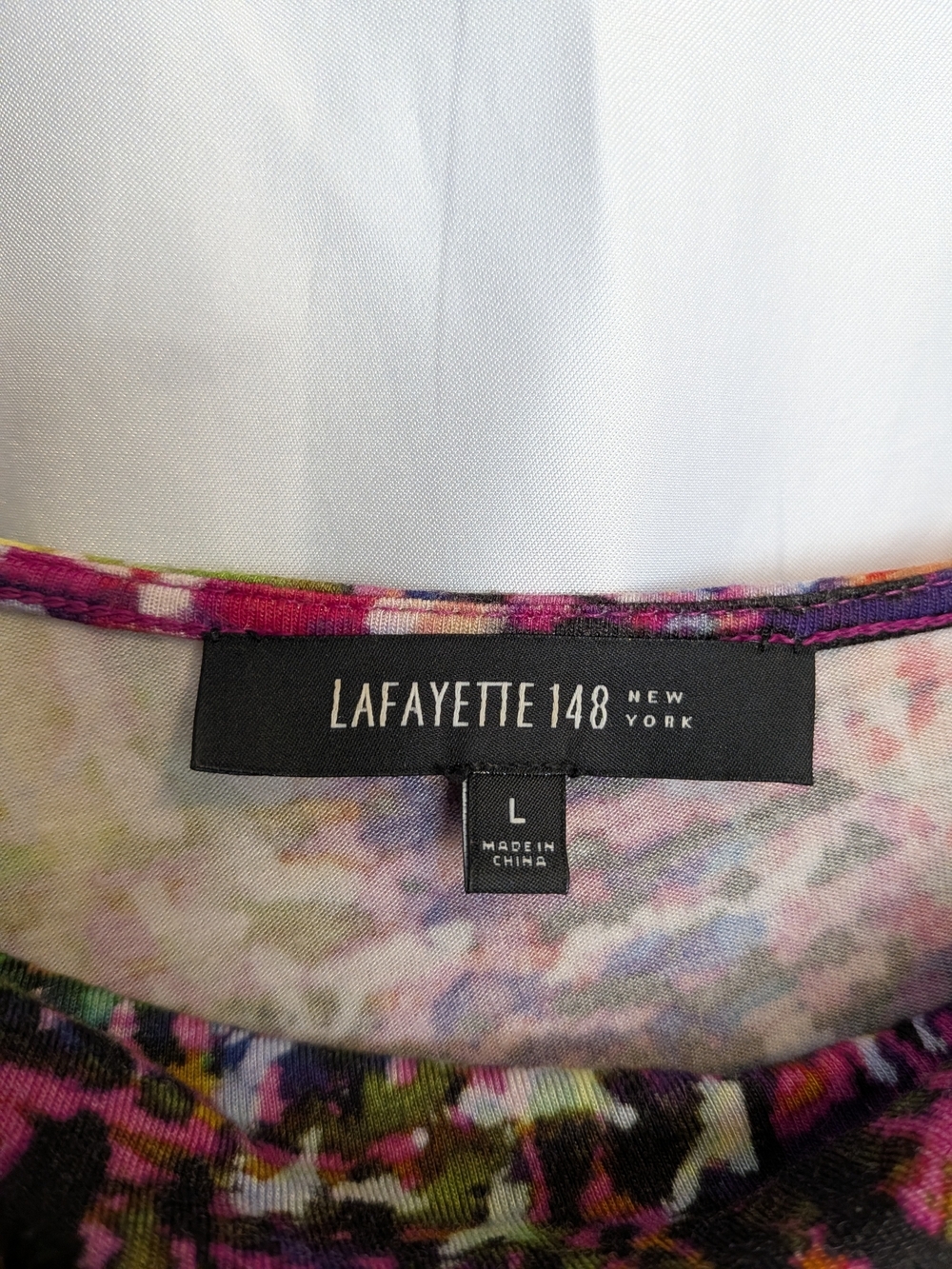 Lafayette 148 New York Gladiola Multi Abstract Faux Wrap Neck Midi Dress Size L - Picture 2 of 4